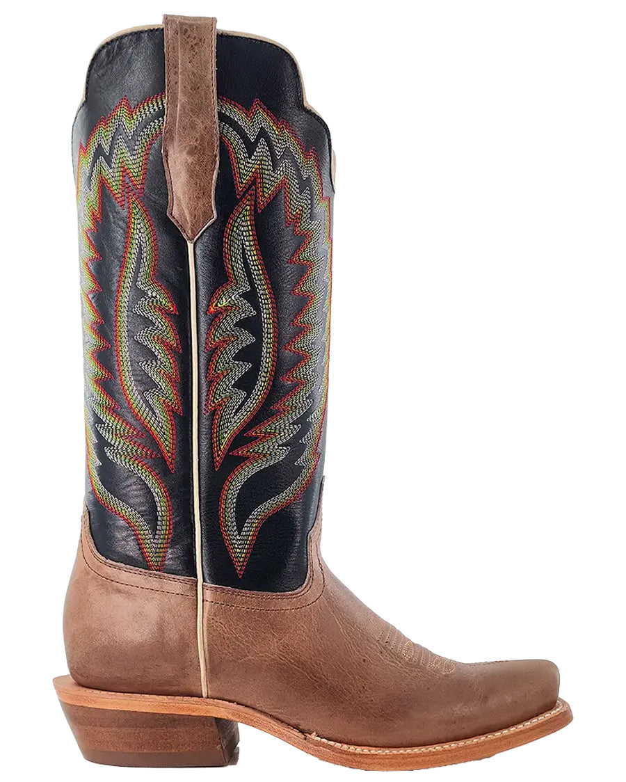 Women's RW Ranch Black Coffee Cowhide & Sand Dune Cowhide Narrow Square Toe Western Boots - Wrl0005-1