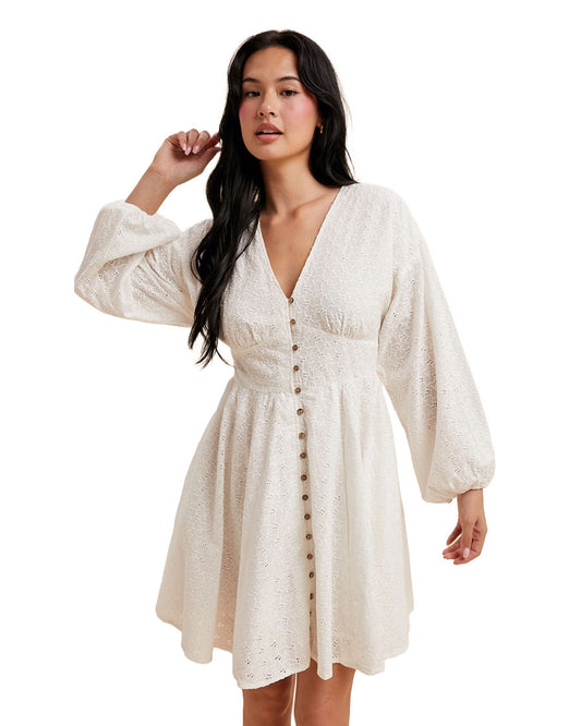 Women's Eyelet Button Down Mini Dress - Ild6685-Off White