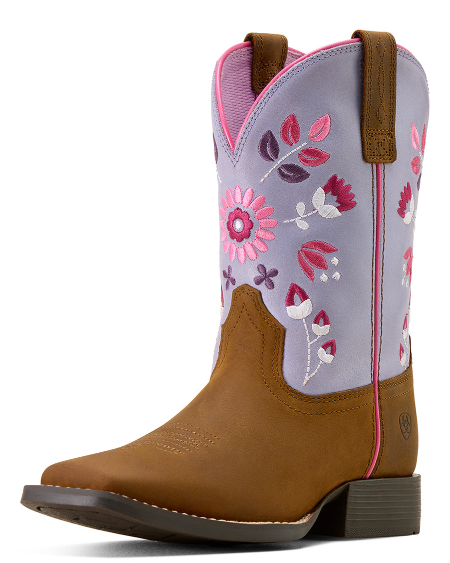 Youth Wild Bloom Wide Square Toe Western Boots - 10074202