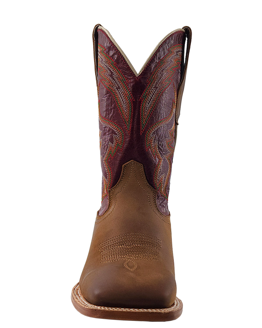 Men's RW Ranch Burgundy Cowhide & Sundial Brown Goat Wide Square Toe Western Boots - Wr0008-2