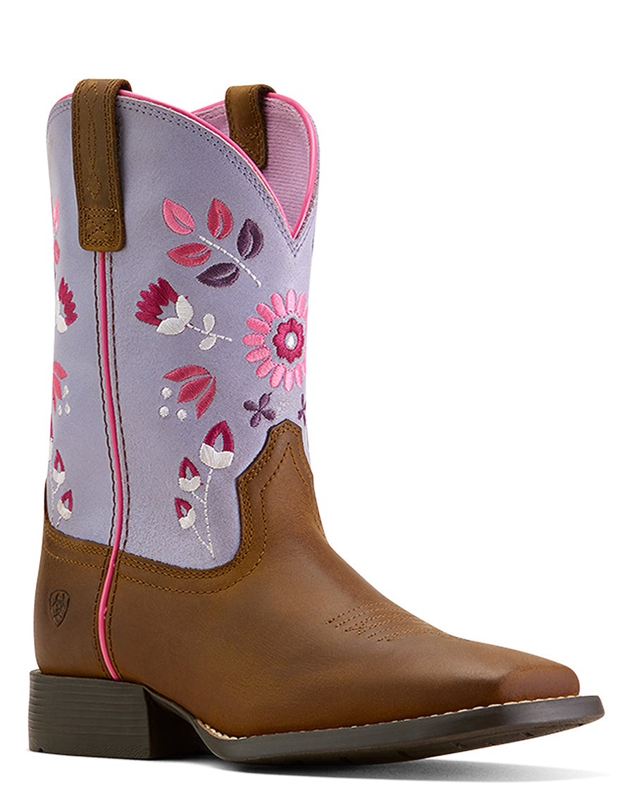 Youth Wild Bloom Wide Square Toe Western Boots - 10074202