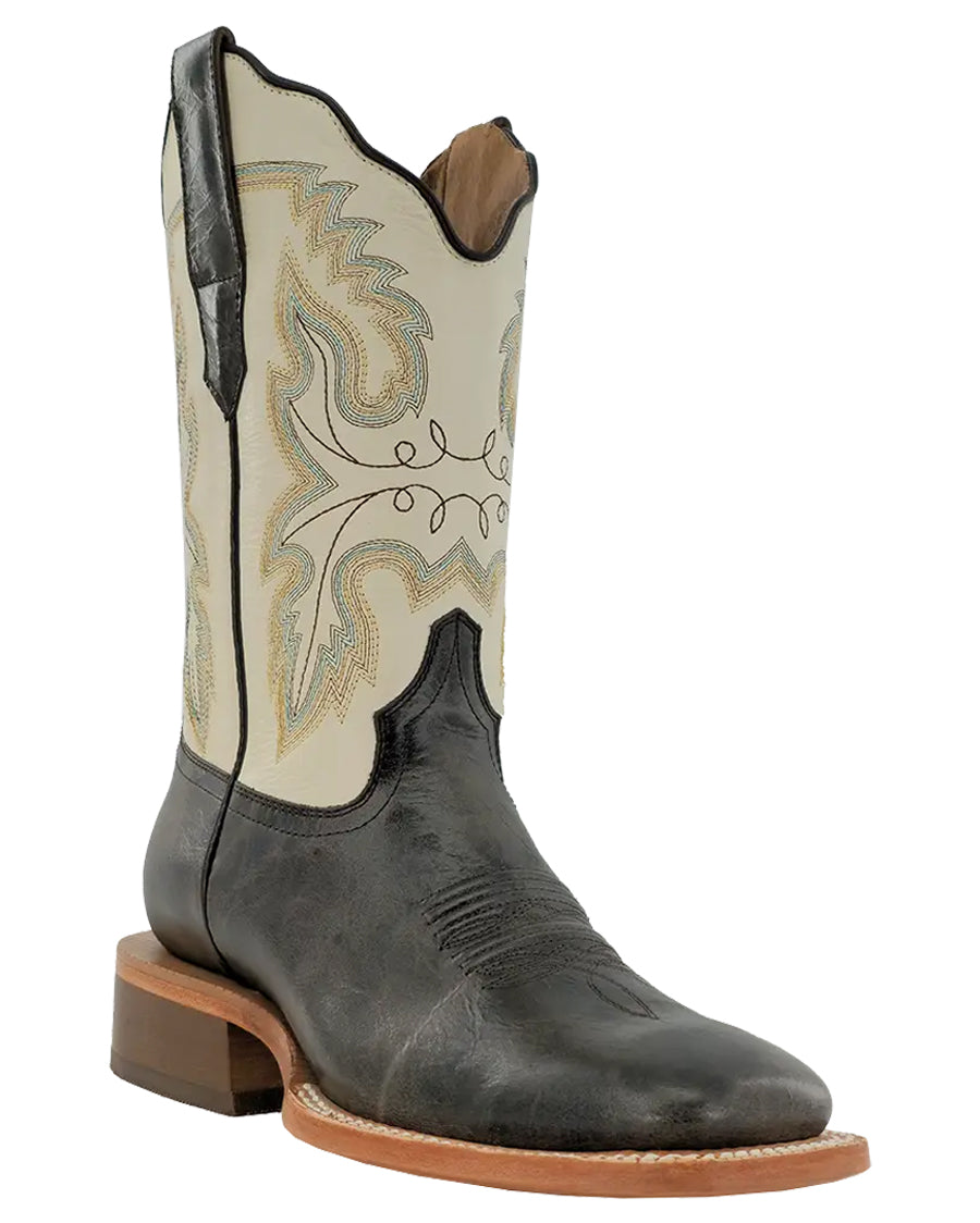 Women's RW Ranch Mocha Cowhide & Bone Cowhide Wide Square Toe Western Boots - Wrl0011-2