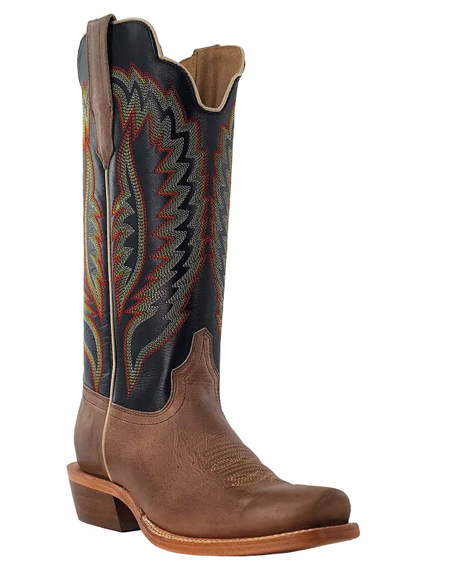 Women's RW Ranch Black Coffee Cowhide & Sand Dune Cowhide Narrow Square Toe Western Boots - Wrl0005-1