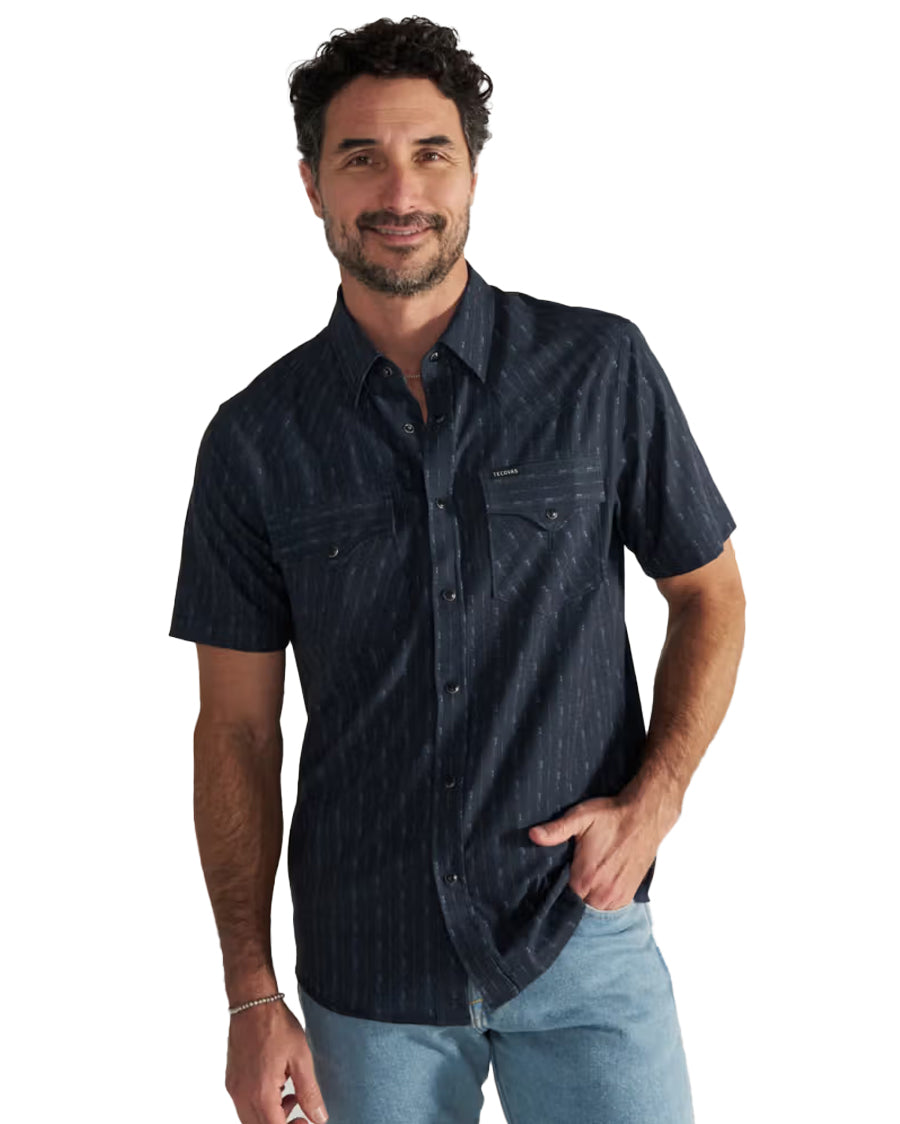 Men's Performance Short Sleeve Western Pearl Snap Shirt - 40364-Dan by Tecovas from Skip’s Western Outfitters | TEC-40364-DAN-S-DARK-NAVY/MULTI