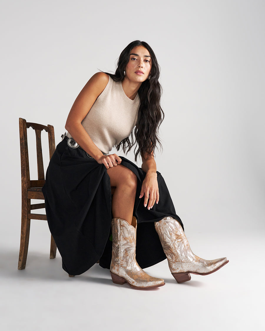 Tecovas Women's The Sadie In Platino Cowhide Metallic Western Boots - 21126-Pla