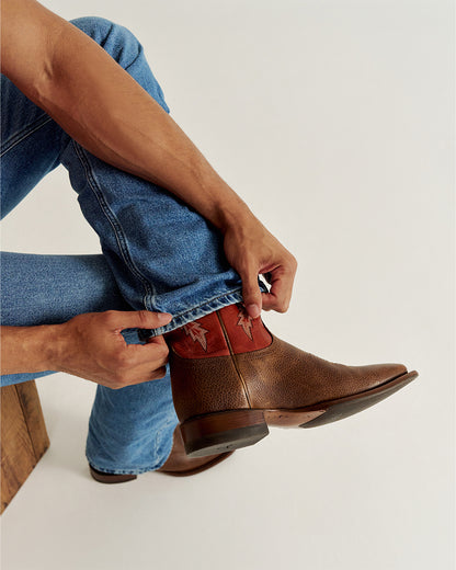 Men's The Doc In Dark Chestnut & Burnt Orange Bison Western Boots - 10031-Dbo