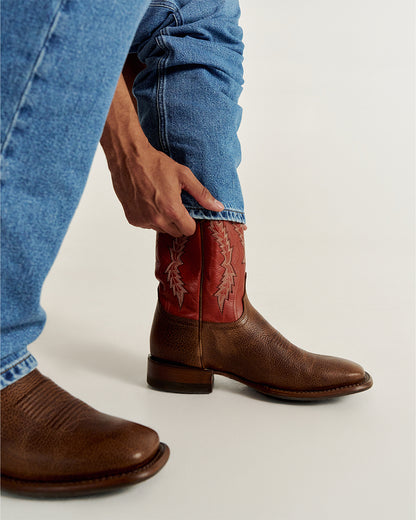Men's The Doc In Dark Chestnut & Burnt Orange Bison Western Boots - 10031-Dbo