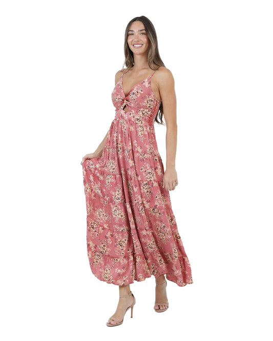 Women's Acid Wash Floral Print Twist Front Maxi Dress - C4B97-A598-Red by Angie from Skip’s Western Outfitters | ANG-C4B97-A598-RED-S-RED