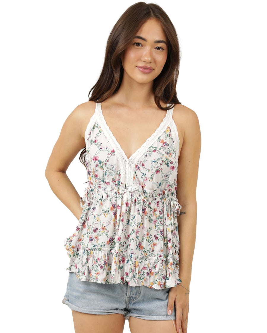 Women's Floral Print Lace Trim Tank Top - B2Bb1-Aa01-Floral-Multi