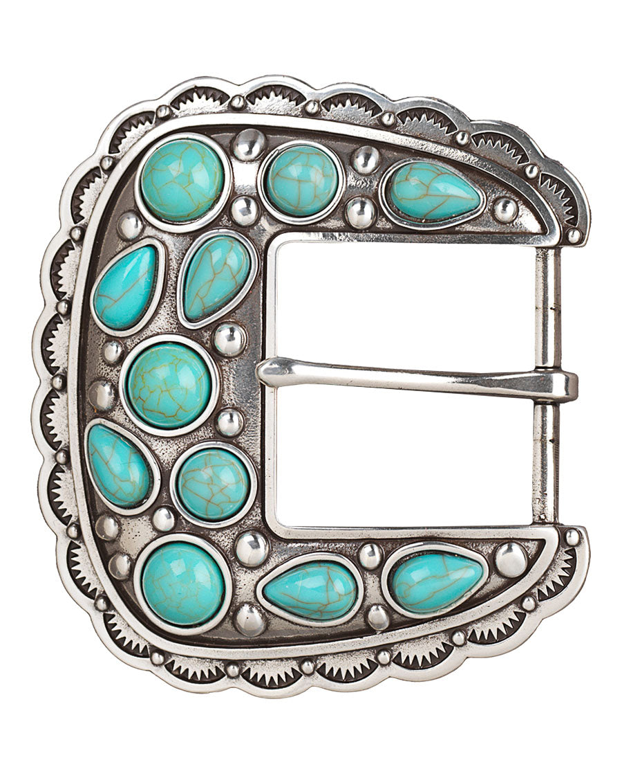 Women's Turquoise Stone Scalloped Square Belt Buckle - 37931