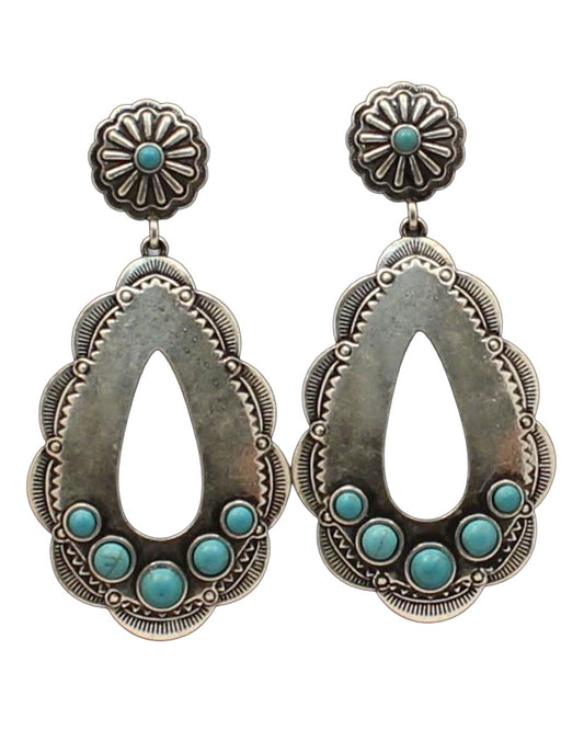 Western Teardrop Turquoise Stone Dangle Earrings - D4600120
