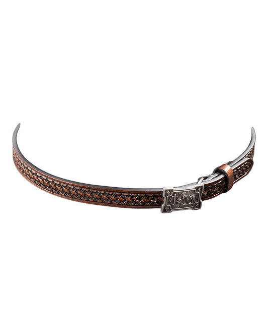 Cowboy Prayer Basket Weave Embossed Leather Hatband - D740003702