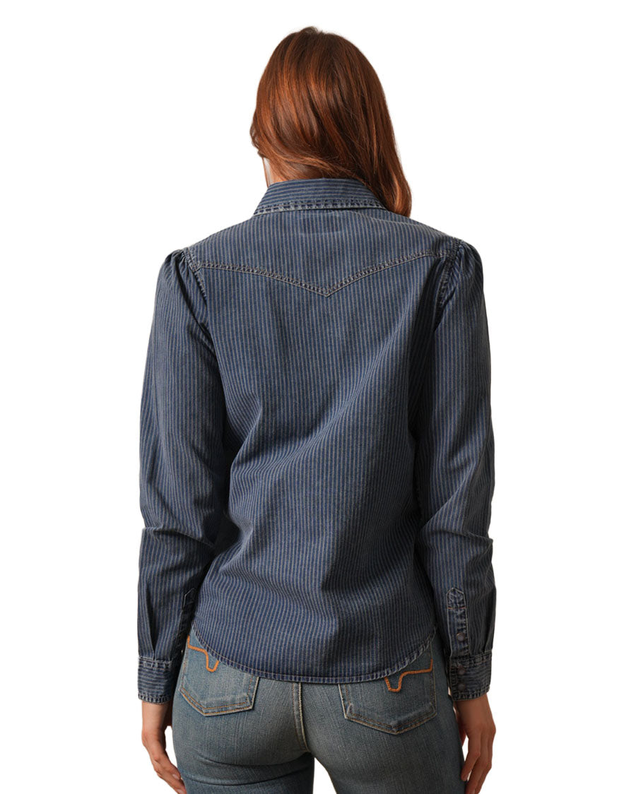 Women's Frankie Long Sleeve Denim Western Shirt - Wto0000092-Bl021
