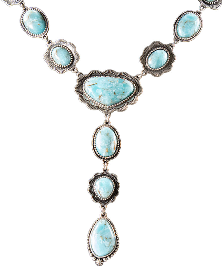 Women's Boho Matte Turquoise and Black Stone Necklace and Earrings Set - D450021971