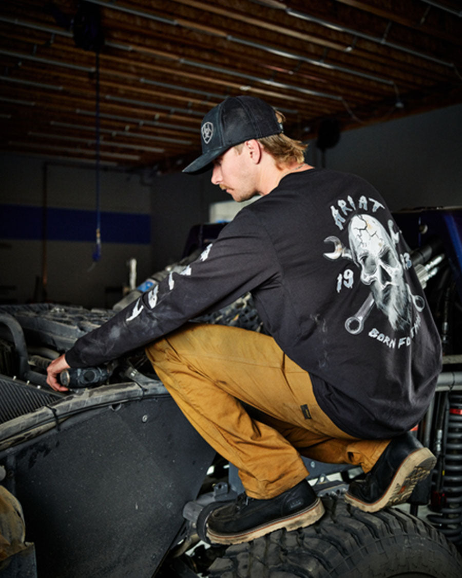Men's Rebar Workman Bearded Skull Long Sleeve T-Shirt - 10079145