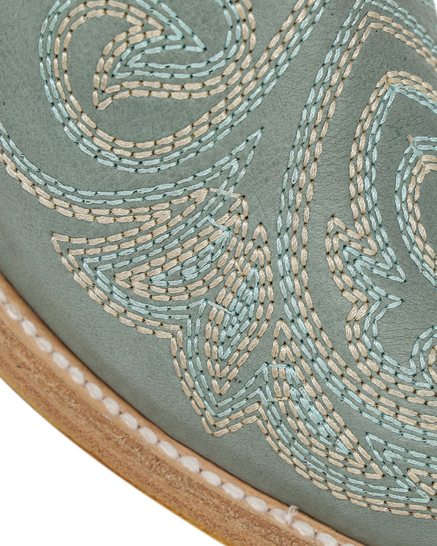 Women's Aqua Curved Embroidery Patterned Tall Top Snip Toe Western Boots - Z5594