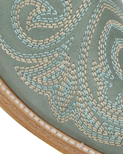 Women's Aqua Curved Embroidery Patterned Tall Top Snip Toe Western Boots - Z5594