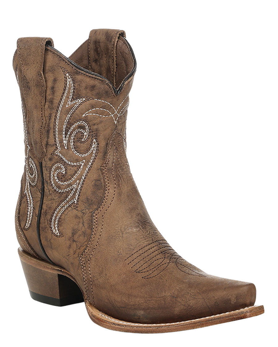 Women's Curved Embroidery Ankle Western Boots - L6387