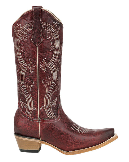 Women's Red Floral Embroidery Western Boots - L8195