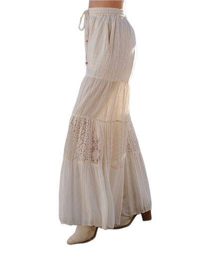 Women's Artisan Flax 4-Tier Patchwork Wide Leg Pants - Pa56705-Natural