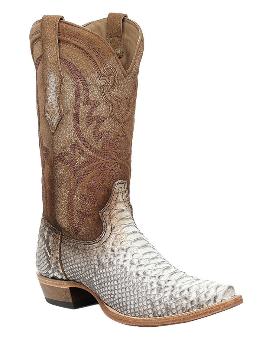 Men's Natural Python Embroidery Western Boots - A5170