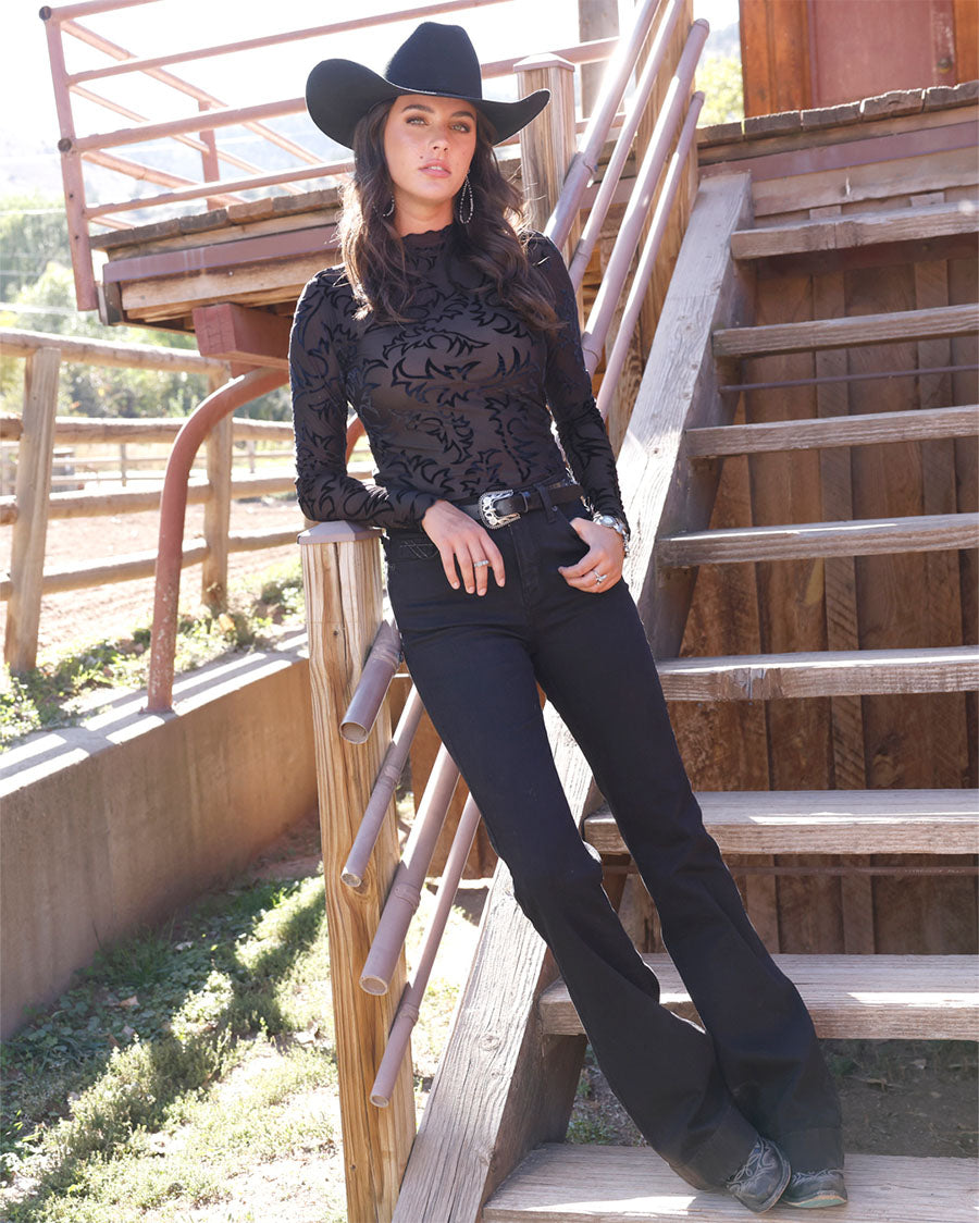 Women's Long Sleeve Burnout Mesh Top - Ctk7485006