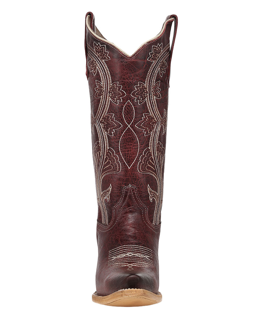 Women's Red Floral Embroidery Western Boots - L8195
