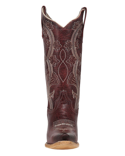 Women's Red Floral Embroidery Western Boots - L8195