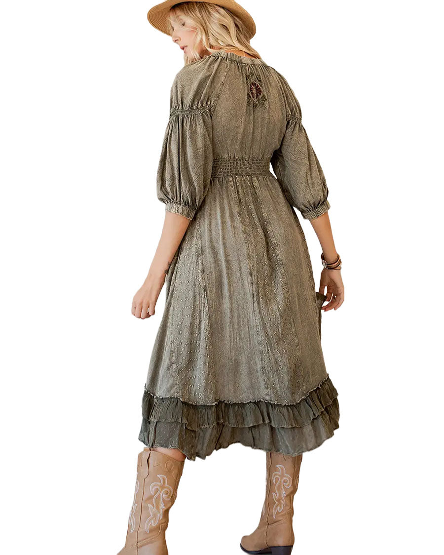 Women's Sheared & Elasticated V-Neck Dress - Dr23677-Gravel