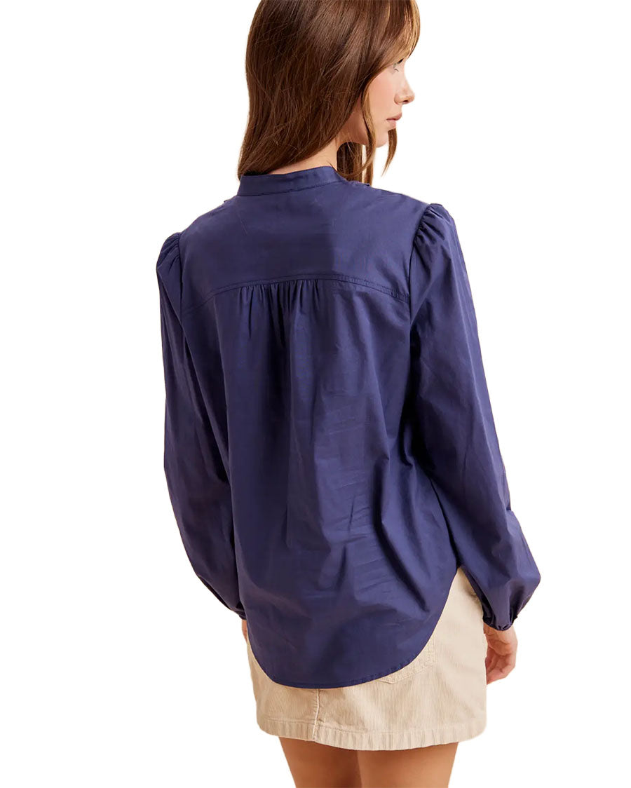 Women's Ruffled Cotton Blouse - Il7087-Dark-Navy