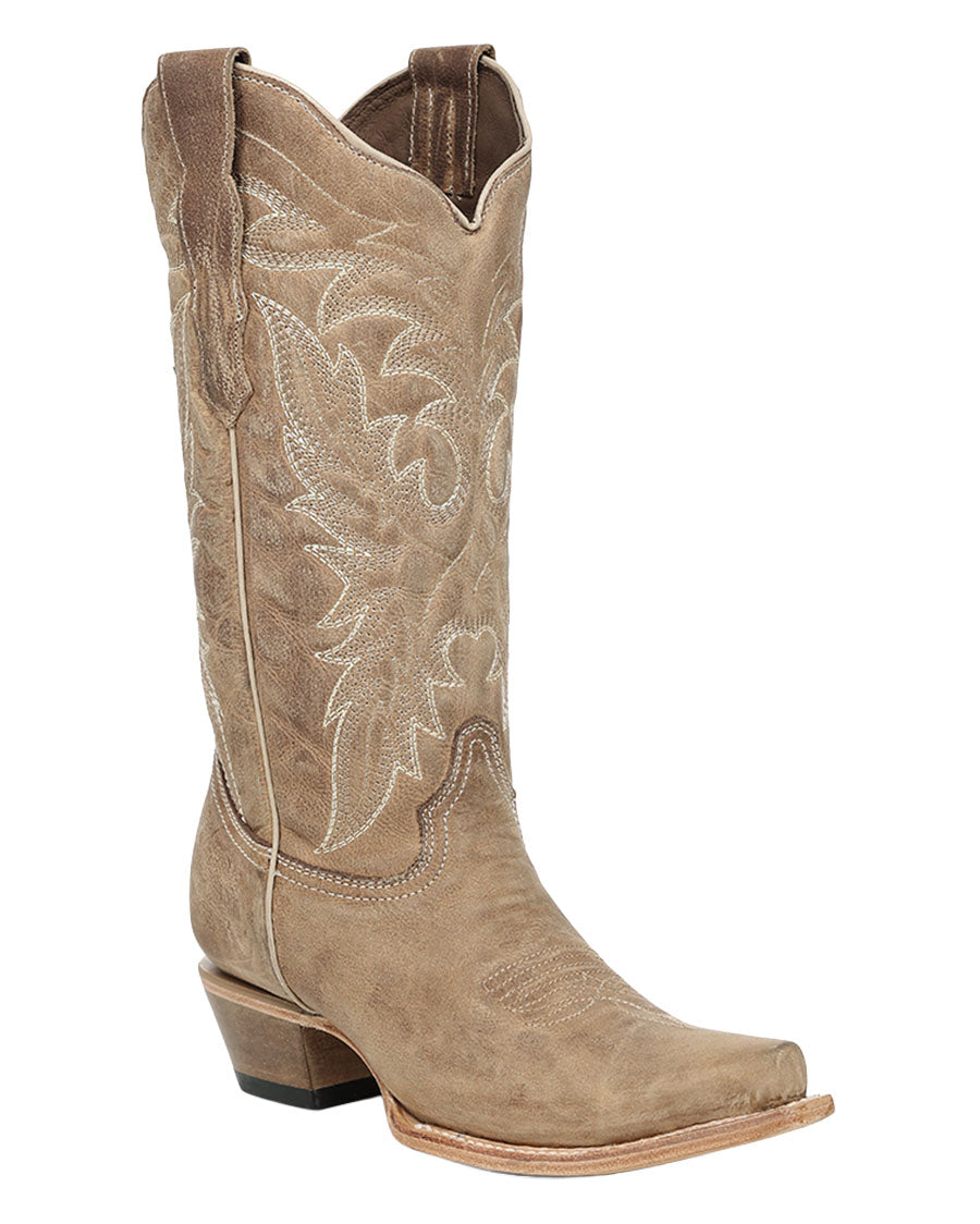 Women's Straw Leaft Embroidery Western Boots - L6417