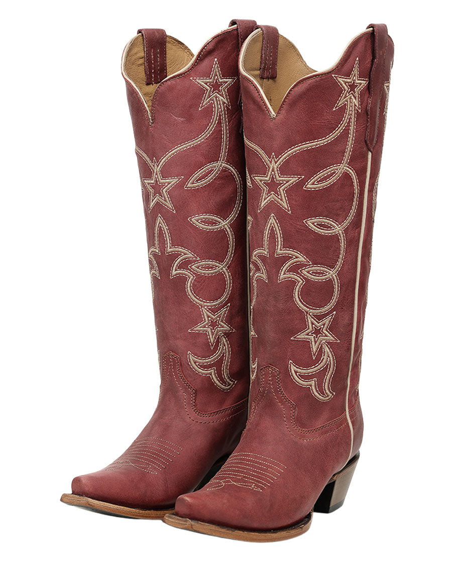 Women's Embroidery Stars Tall Top Western Boots - L6443
