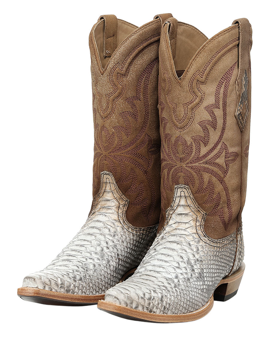 Men's Natural Python Embroidery Western Boots - A5170