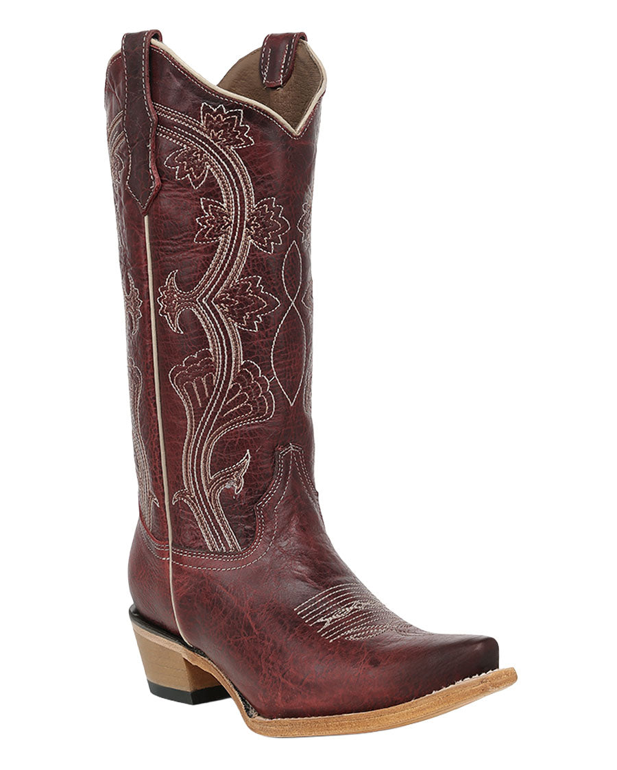 Women's Red Floral Embroidery Western Boots - L8195