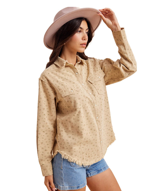Women's Floral Shirt Jacket - Il6962-Sand-Floral