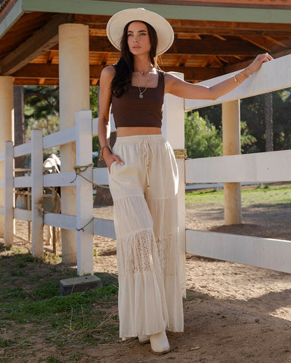 Women's Artisan Flax 4-Tier Patchwork Wide Leg Pants - Pa56705-Natural