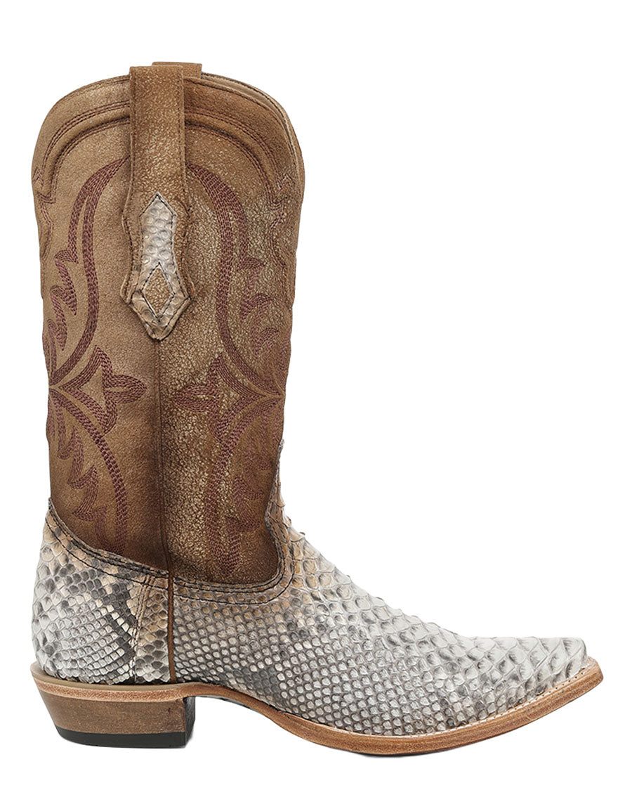 Men's Natural Python Embroidery Western Boots - A5170