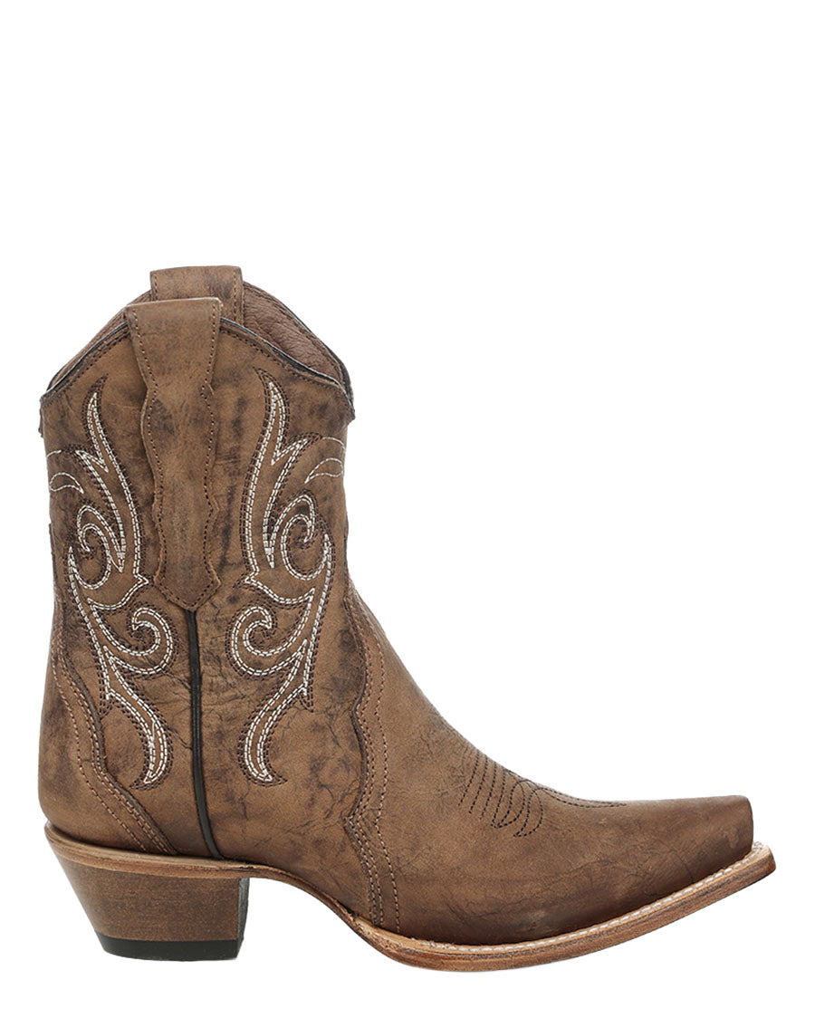 Women's Curved Embroidery Ankle Western Boots - L6387