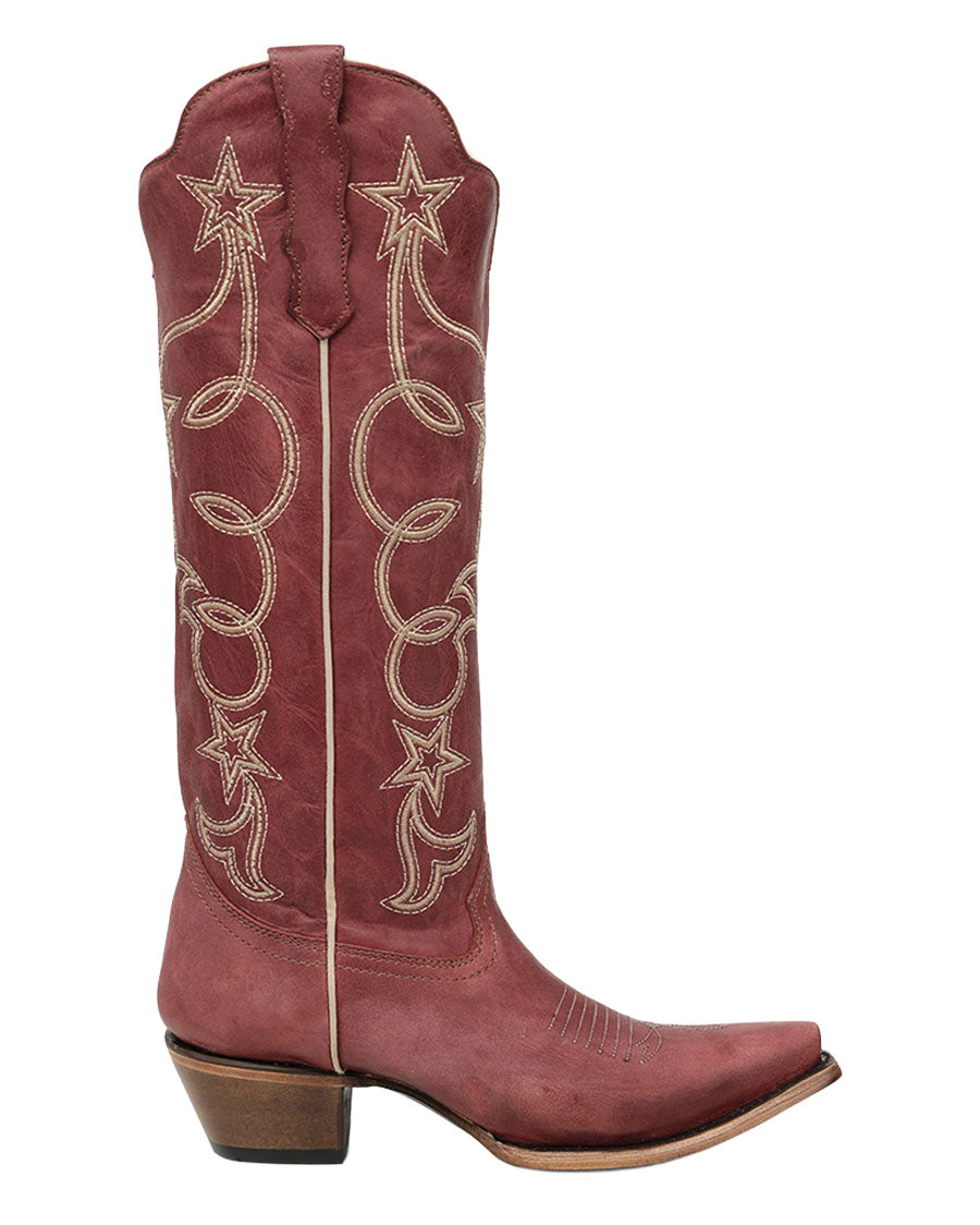 Women's Embroidery Stars Tall Top Western Boots - L6443