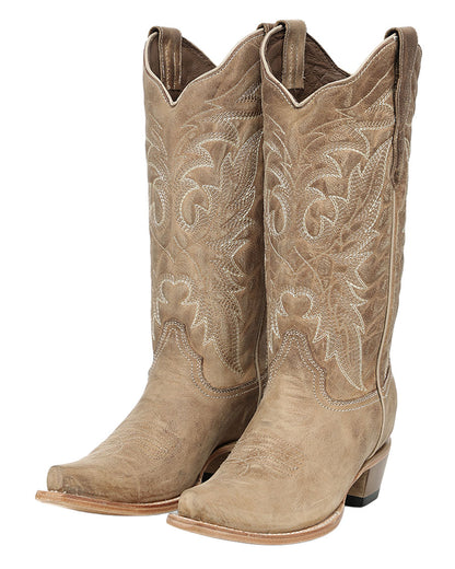 Women's Straw Leaft Embroidery Western Boots - L6417