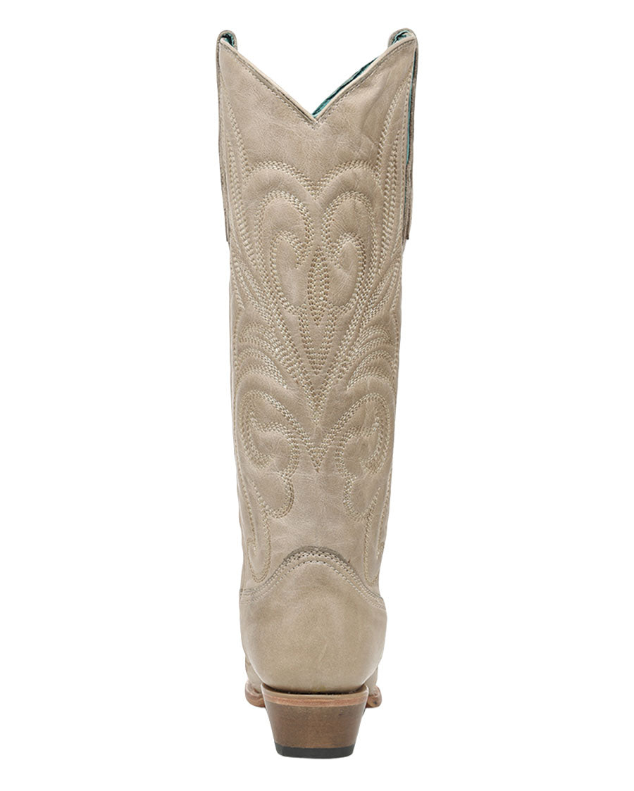 Women's Bone Curved Embroidery Pattern Tall Top Western Boots - Z5574
