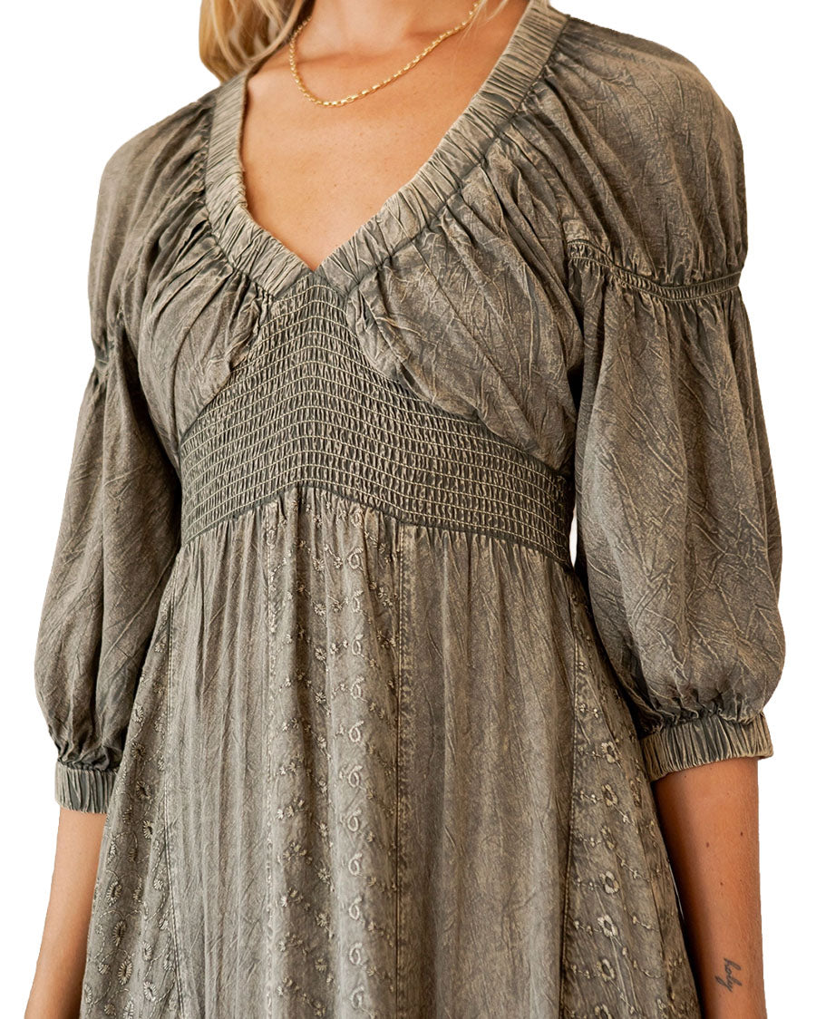 Women's Sheared & Elasticated V-Neck Dress - Dr23677-Gravel