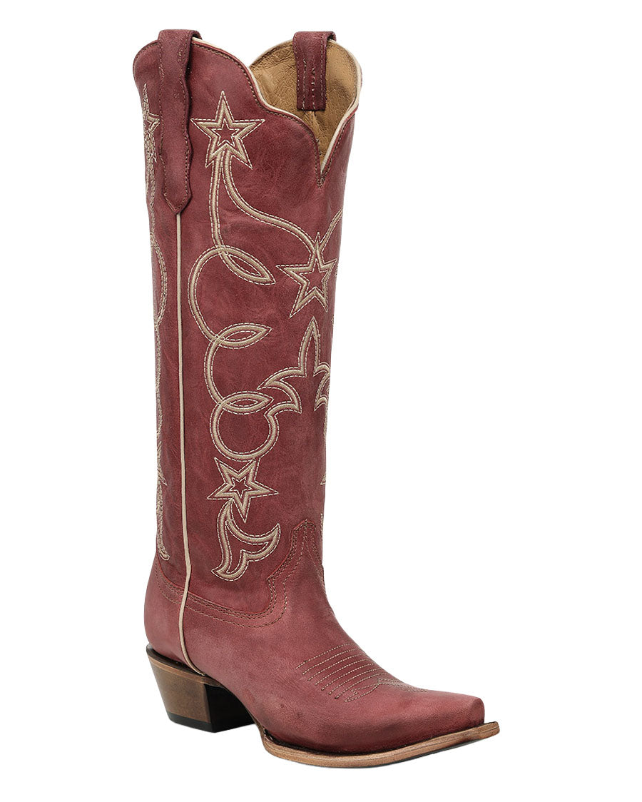 Women's Embroidery Stars Tall Top Western Boots - L6443