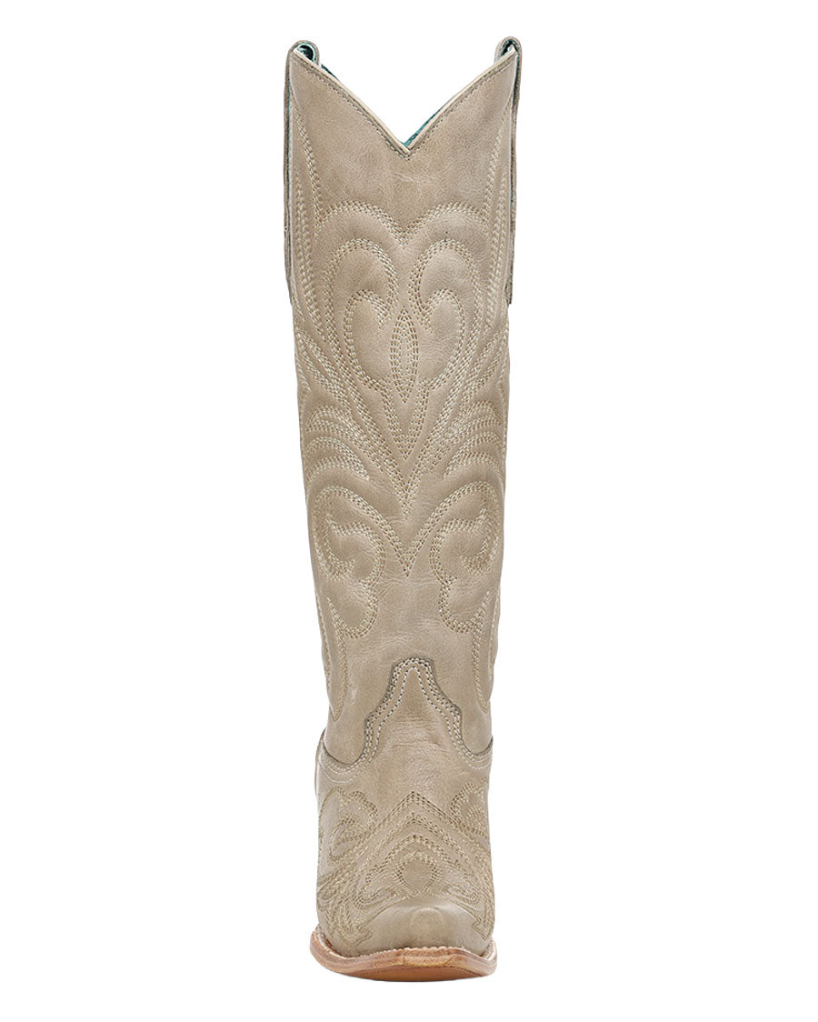 Women's Bone Curved Embroidery Pattern Tall Top Western Boots - Z5574