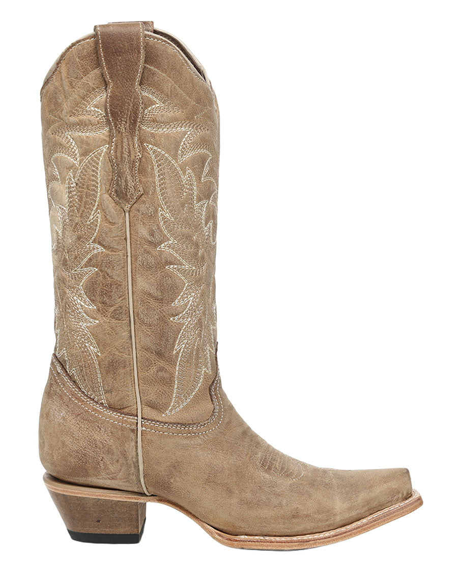 Women's Straw Leaft Embroidery Western Boots - L6417