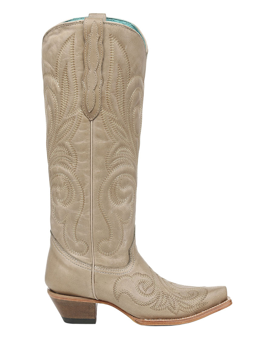 Women's Bone Curved Embroidery Pattern Tall Top Western Boots - Z5574