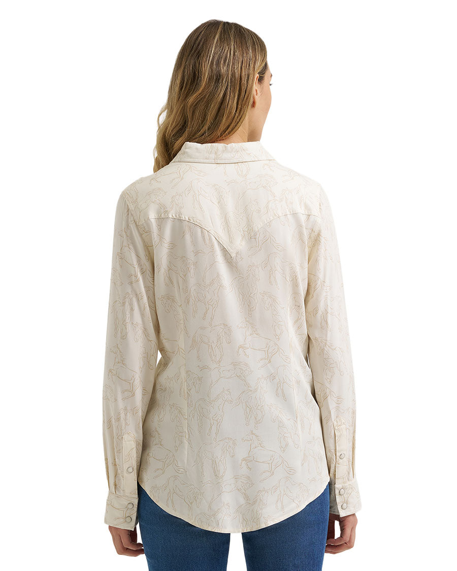 Women's Retro Americana Long Sleeve Snap Western Shirt - 112385413
