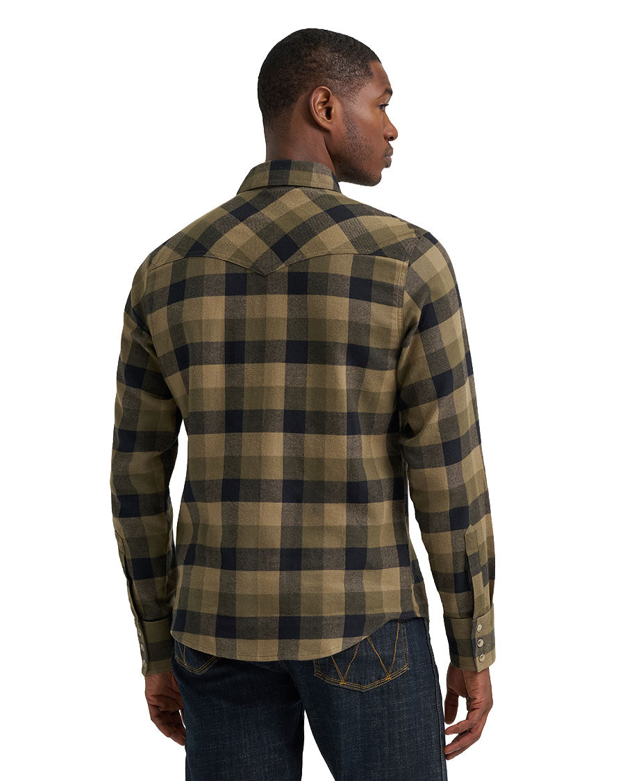 Men's Retro Flannel Long Sleeve Snap Western Shirt - 112385918