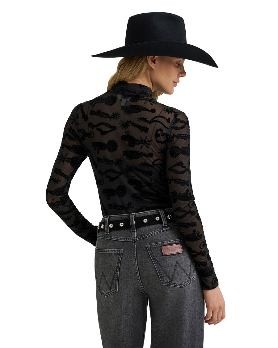 Women's Retro Punchy Mock Neck Knit Long Sleeve Top - 112385967
