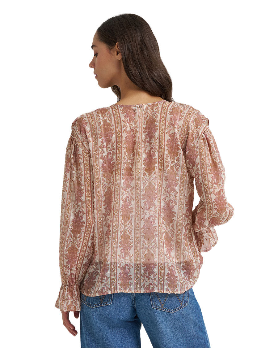 Women's Retro Americana Ruffle Long Sleeve Blouse - 112385995